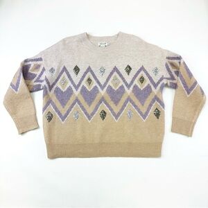 Molly Bracken crew neck sweater Womens Medium Large Diamond print sequin accents